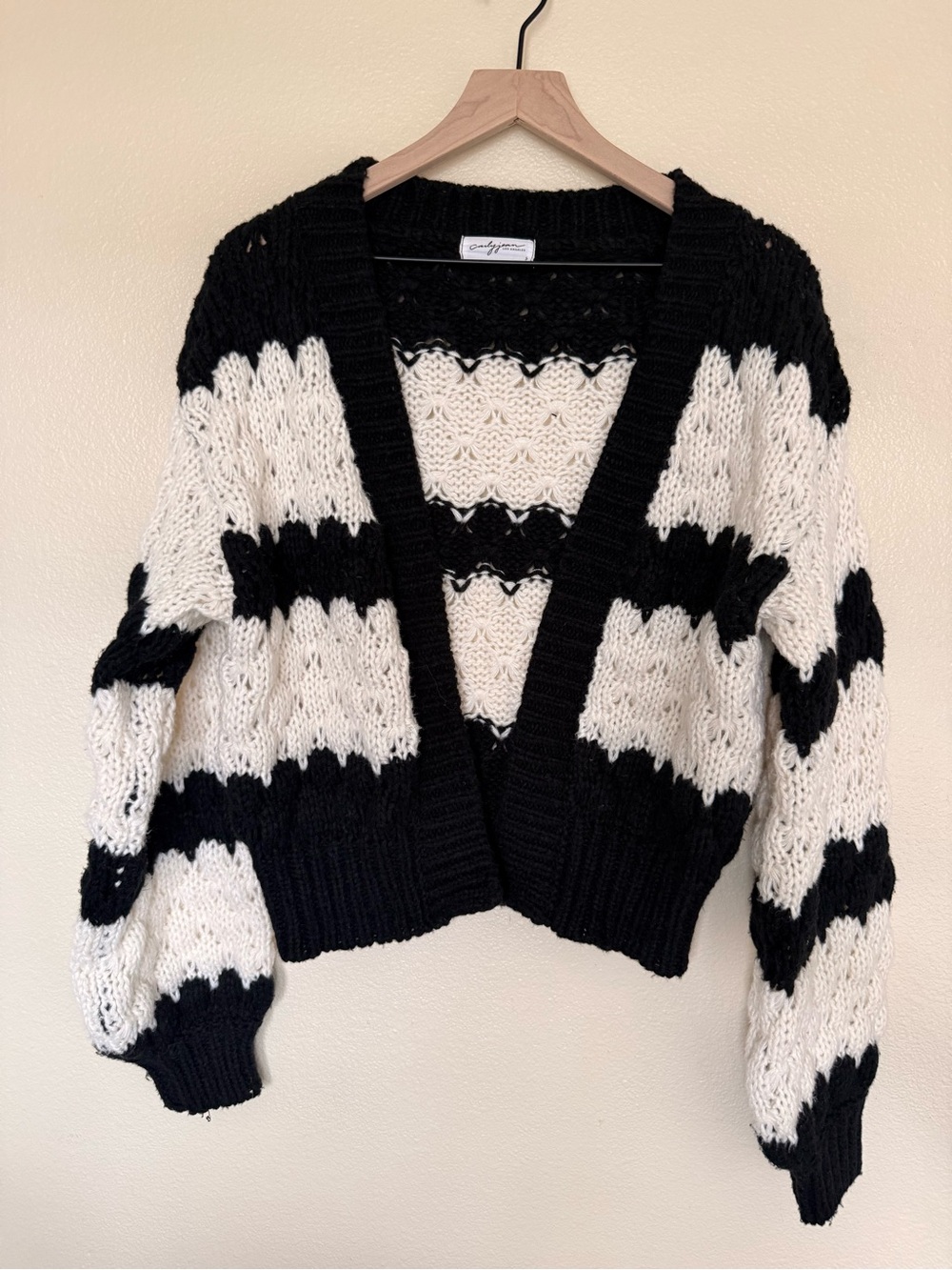 Carly Jean Los Angeles Black & White Striped Open Cardigan